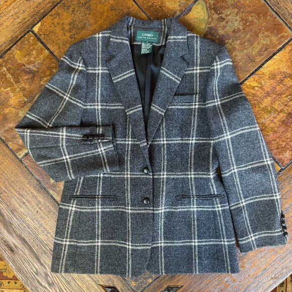 Vintage Ralph Lauren Grey and White Wool Blazer, Women's Size 12 - Picture 1 of 8
